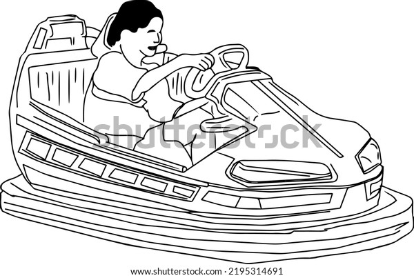 Bumper car amusement Stock Vector Images, Sketch\
drawing silhouette, of bumper car, young kid on bumper car cartoon,\
doodle, clip art