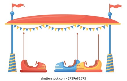 Bumper car attraction. Kid ride. Carnival cartoon icon