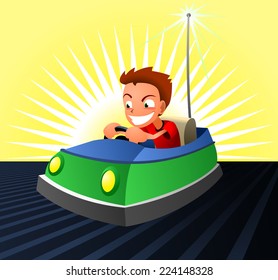 Bumper Car Dodgem Cars Amusement Park Cartoon Vector Illustration