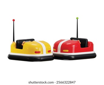 Bumper car icon 3d render concept of amusement park  red yellow electric bump car icon vector illustration