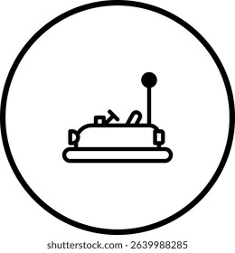Bumper car icon within circle, representing amusement park ride and entertainment