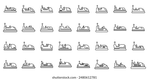 bumper cars attraction icons set. Bumper cars set showing electric cars colliding with each other in amusement park