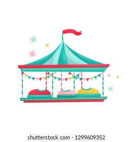 Bumper cars ride. Fun carnival attraction for kids. Amusement park equipment. Entertainment theme. Flat vector icon