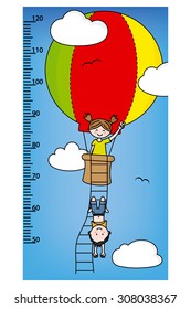 Bumper children meter wall. Children in a balloon