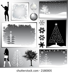 Bumper pack of monochrome Christmas elements - vector