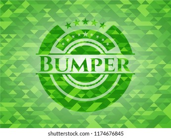 Bumper realistic green emblem. Mosaic background