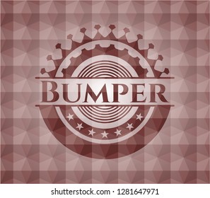 Bumper red seamless emblem or badge with abstract geometric pattern background.