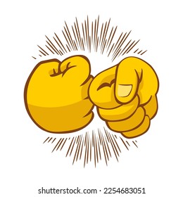 Bumping of two clenched fists of hands. Cartoon icon in comic style. Vector on transparent background