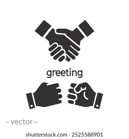 bumps punch, greeting fist instead handshake, icon, hello, hail salute, flat vector illustration