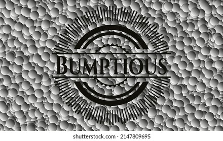 Bumptious realistic dark emblem with grey bubbles background. Vector Illustration. Detailed. 