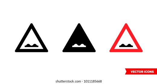 Bumpy road sign icon of 3 types: color, black and white, outline. Isolated vector sign symbol.