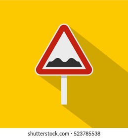 Bumpy road sign icon. Flat illustration of bumpy road sign vector icon for web isolated on yellow background
