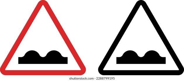 Bumpy road sign icon set vector in red and black . Red and black triangle warning sign with bump symbol