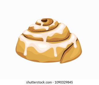 Bun Art. Illustration Of A Bun With Cinnamon. Baking Isolated. Vector Object