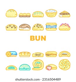 los iconos de la hamburguesa del pan del bun set vector. sándwich de comida, sésamo, brioche chino, taiwán top, carne vacía, ver panecillos horneados hamburguesa hamburguesa hamburguesa color de las ilustraciones