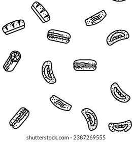 bun bread burger hamburger vector seamless pattern thin line illustration