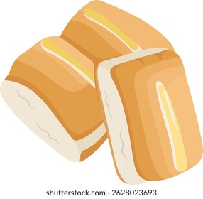 Ilustración de crema dulce llena de pan de bollo aislada sobre fondo blanco
