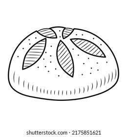 Bun bread in hand drawn style isolated on white background for poster, label or bakery shop menu, food sketch