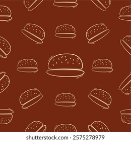 bun burger pattern. burger bun with line style for your background pattern. hamburger seamless pattern. seamless pattern of bun burger for your food packaging background