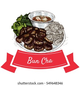 Bun Cha colorful illustration. Vector illustration of Vietnamese cuisine.