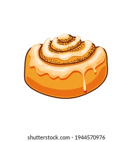 Bun with cinnamon and cream on a white background. Isolated background. Vector illustration