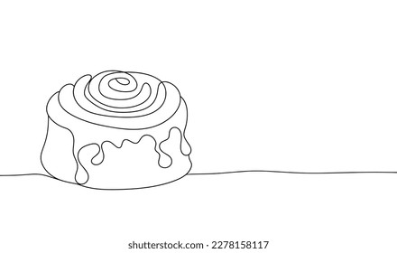 Bun with cinnamon and icing. Sinabon. One line drawing. For different uses. Vector illustration