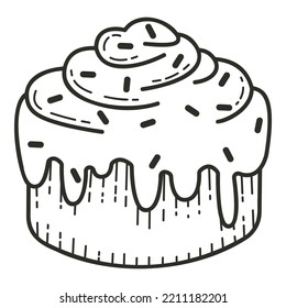 Ilustración vectorial de doodle de bollo. Icono de esbozo de rollo de canela.