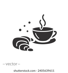 bun with drink icon, breakfast concept, cup coffee with croissant, flat symbol - vector illustration