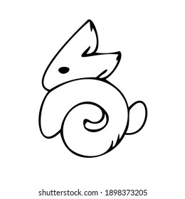 Bun easter bunny for Easter. Simple cartoon line art. Isolated vector illustration.