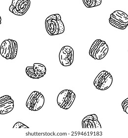bun food meal bread vector seamless pattern thin line illustration