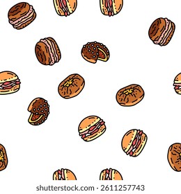 bun food meal bread vector seamless pattern thin line illustration