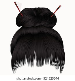 
bun  hairs with fringe  dark brunette  . women fashion beauty style . 