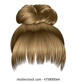 bun of hairs with fringe light blond colors . women fashion beauty style . realistic 3D