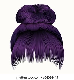 bun, hairs with fringe, purple colors, women fashion beauty style.