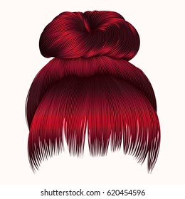 bun  hairs with fringe  Red colors . women fashion beauty style .