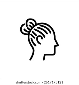 bun hairstyle outline icon. female avatar side view black line illustration.