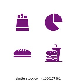 bun icon. 4 bun set with bread, pie cart and burger vector icons for web and mobile app