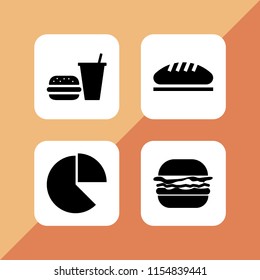 bun icon. 4 bun set with pie cart, burger and bread vector icons for web and mobile app