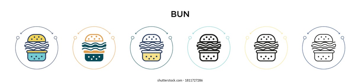 Bun icon in filled, thin line, outline and stroke style. Vector illustration of two colored and black bun vector icons designs can be used for mobile, ui, web