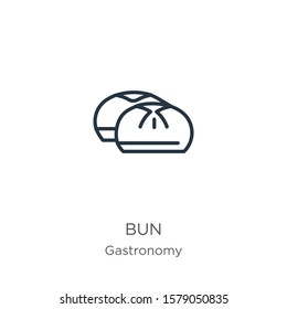 Bun icon. Thin linear bun outline icon isolated on white background from gastronomy collection. Line vector sign, symbol for web and mobile