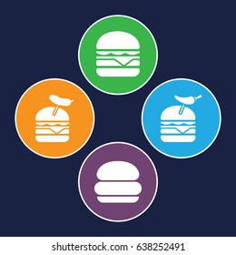 Bun icons set. set of 4 bun filled icons such as burger with pepper, burger with sausage, cheeseburger