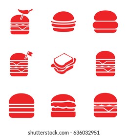 Bun icons set. set of 9 bun filled icons such as burger, sandwich, double burger with flag
