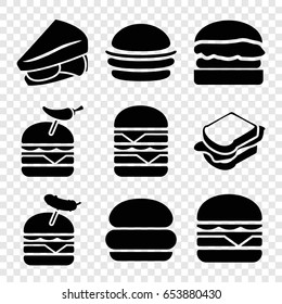 Bun icons set. set of 9 bun filled icons such as burger, sandwich, burger with pepper