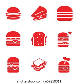 Bun icons set. set of 9 bun filled icons such as burger, sandwich, double burger with flag