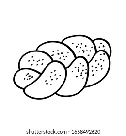 Bun with poppy seeds. Bakery products. Food vector illustration. Outline drawing of white bread in the style of Doodle. Isolated objects on a white background. A hand-drawn element for the design.