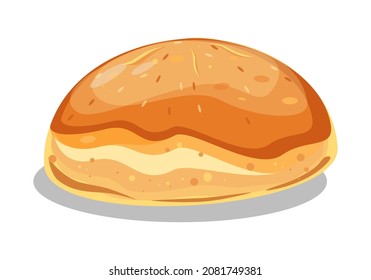 Bun. A product made of flour. A bakery product. Hamburger, burger. Graphic. Vector. Flat style cartoon drawing.