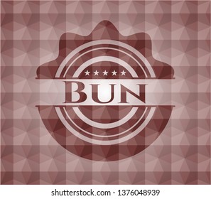 Bun red seamless emblem or badge with abstract geometric polygonal pattern background.