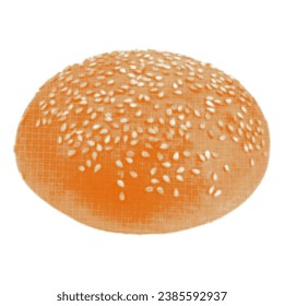 Bun round with sesame seeds for burger, isolated, from circles dots of different sizes on white background