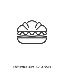 Icono de línea de sandwich de bollo. signo de estilo lineal para concepto móvil y diseño web. Icono del vector del contorno del sándwich de hamburguesa. Símbolo, ilustración del logotipo. Gráficos vectoriales