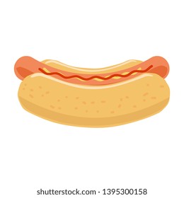 Bun with sausage. Hot dog vector EPS10. Fast food. Unhealthy eating.